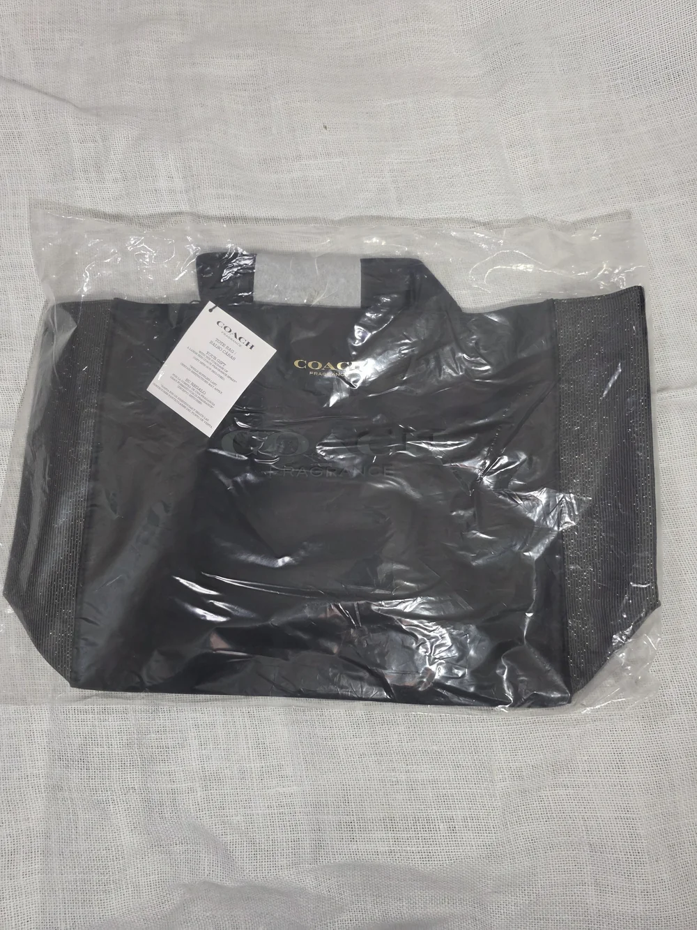 NWT Coach Fragrance Tote Bag Black Shopper Glitter Sides Large